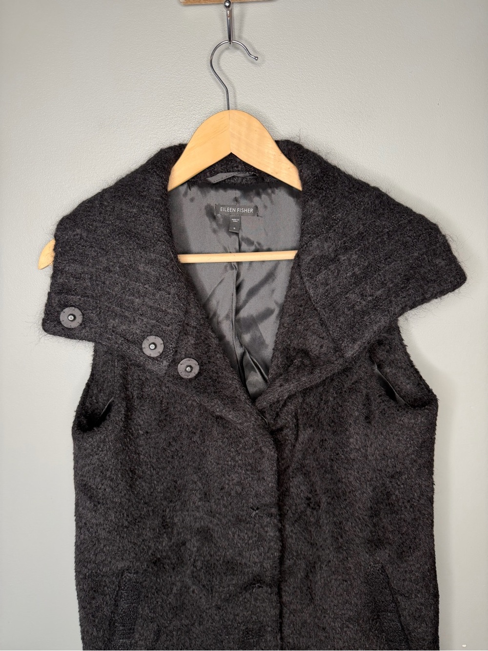 Eileen Fisher Wool Suri Alpaca Soft Snap Button Vest - Picture 4 of 10